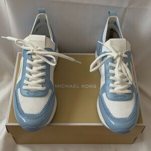 MICHAEL KORS Jenkins Knit Trainer Sneakers in Light Sky/White Sz 8M